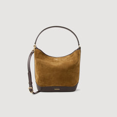 Sandro / TANGOSO suede and leather bucket bag Camel