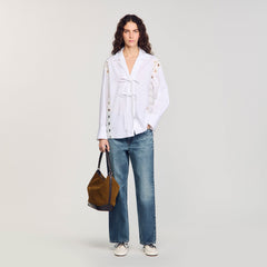 Sandro / TANGOSO suede and leather bucket bag Camel