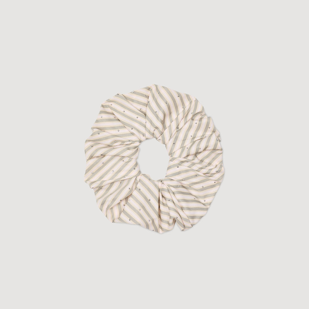 Sandro / Rhinestone striped scrunchie Khaki / Pink