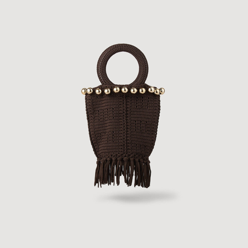 Sandro / Small beaded fringed crochet bag Brown