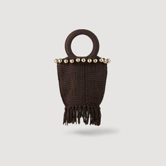 Sandro / Small beaded fringed crochet bag Brown
