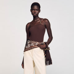 Sandro / Small beaded fringed crochet bag Brown