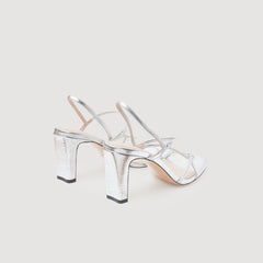 Sandro / Leather sandals with a wide heel Silver