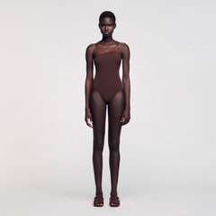 Sandro / Asymmetric bodysuit with bead detail Brown