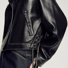 Sandro / Distressed leather jacket Black