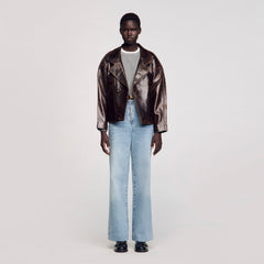 Sandro / Oversized leather jacket Brown