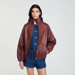 Sandro / Oversized leather jacket Bordeaux