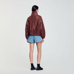 Sandro / Oversized leather jacket Bordeaux