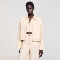 Sandro / Denim lace-up jacket Sand