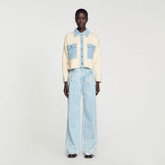 Sandro / Oversized dual-material coatigan Ecru