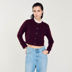 Sandro / Knit cardigan with ruffled collar Bordeaux