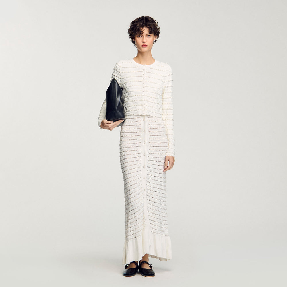 Sandro / Cropped cardigan with pearl buttons Ecru