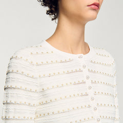 Sandro / Cropped cardigan with pearl buttons Ecru