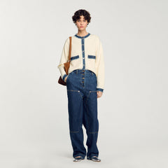 Sandro / Cardigan with denim details Ecru