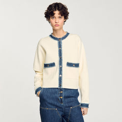 Sandro / Cardigan with denim details Ecru