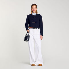 Sandro / Cardigan with removable ruffled collar Navy Blue