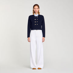 Sandro / Cardigan with removable ruffled collar Navy Blue
