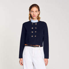 Sandro / Cardigan with removable ruffled collar Navy Blue
