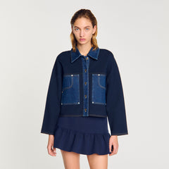 Sandro / Denim detail cardigan Navy Blue
