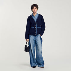 Sandro / Cardigan with denim details Navy Blue