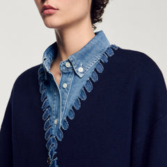Sandro / Cardigan with denim details Navy Blue