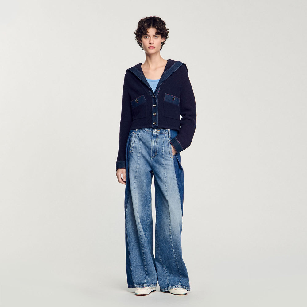 Sandro / Cardigan with denim details Navy Blue