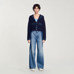 Sandro / Cardigan with denim details Navy Blue
