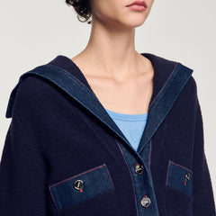 Sandro / Cardigan with denim details Navy Blue