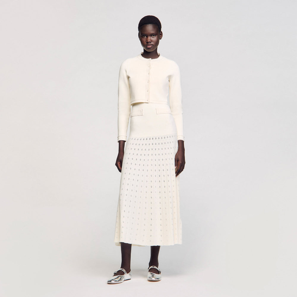 Sandro / Cropped cardigan with pearl buttons Ecru