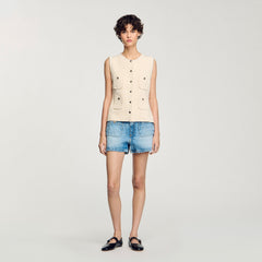 Sandro / Decorative tweed vest Ecru