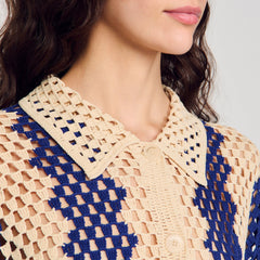 Sandro / Two-tone knit cardigan Blue / Ecru
