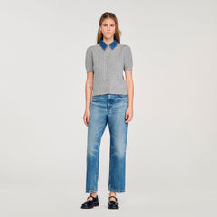 Sandro / Cardigan with denim collar Grey