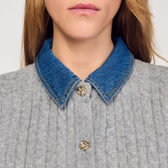 Sandro / Cardigan with denim collar Grey