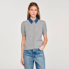 Sandro / Cardigan with denim collar Grey
