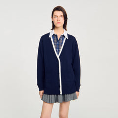 Sandro / Long two-tone cardigan Navy Blue