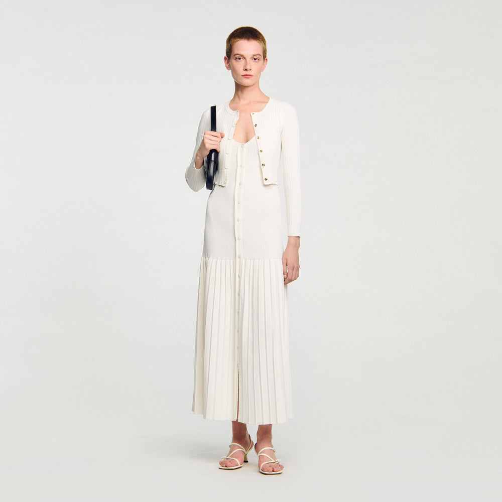 Sandro / Cropped rib knit cardigan Ecru
