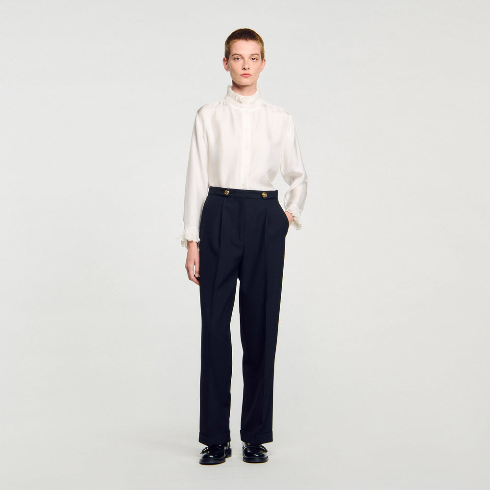 Sandro / Silk shirt with gathered collar Ecru