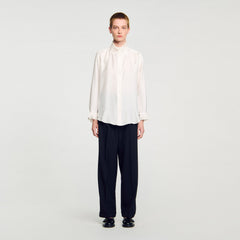 Sandro / Silk shirt with gathered collar Ecru