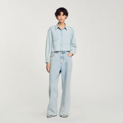Sandro / Denim shirt with beaded collar Light Bu Jean