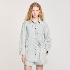 Sandro / Denim shirt with rhinestones Light Bu Jean