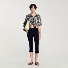 Sandro / Floral motif shirt Ecru / Black