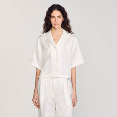 Sandro / Cropped shirt with jacquard flowers White