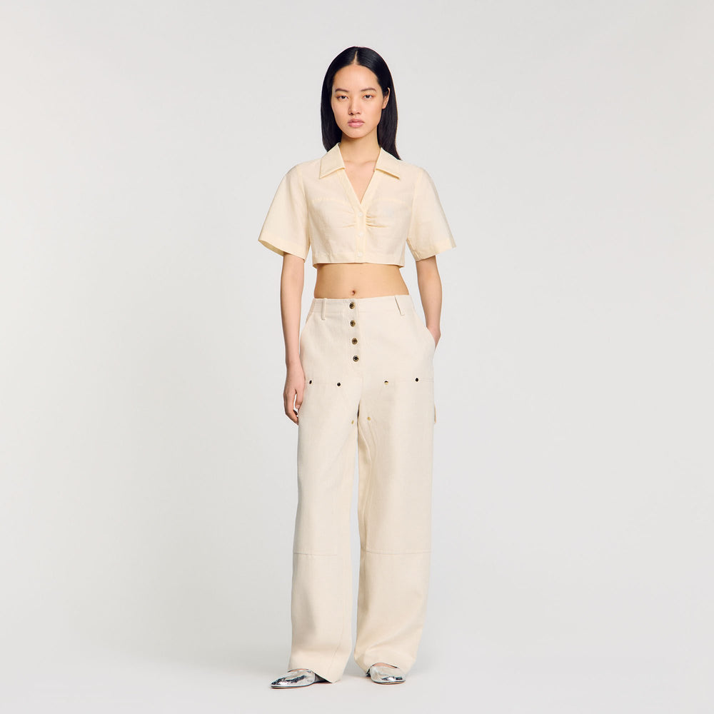 Sandro / Cropped gathered shirt Ecru