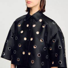 Sandro / Oversized shirt with rhinestones holes Black