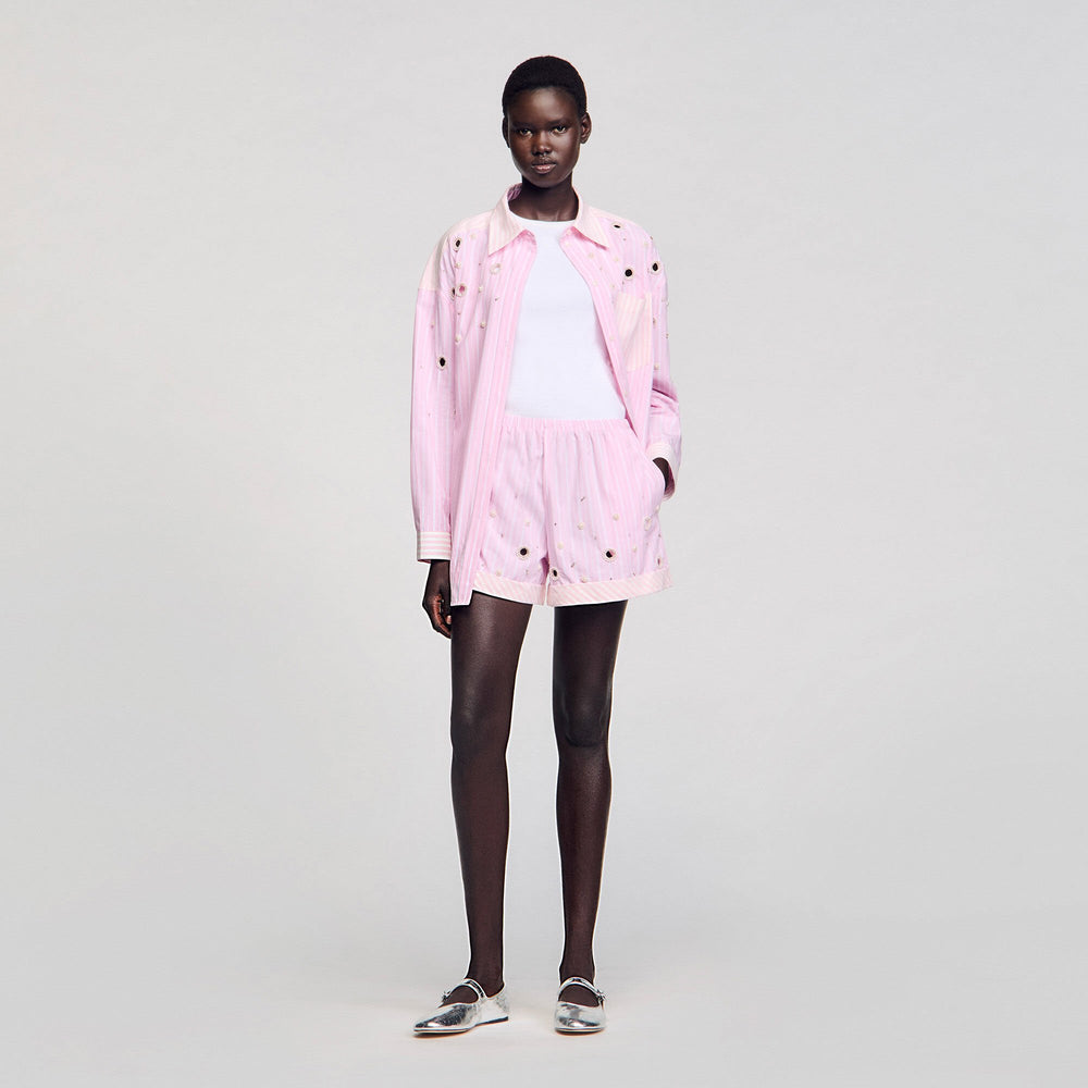 Sandro / Striped rhinestone shirt Pink