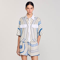 Sandro / Spiral-motif silk shirt Sky Blue