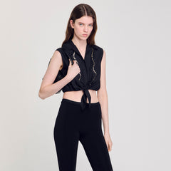Sandro / Rhinestone cropped shirt Black