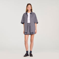 Sandro / Oversized striped rhinestone shirt Grey