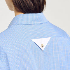Sandro / Cropped small-check shirt Ciel / Blanc