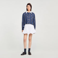 Sandro / Rhinestone checkered collar shirt Blue